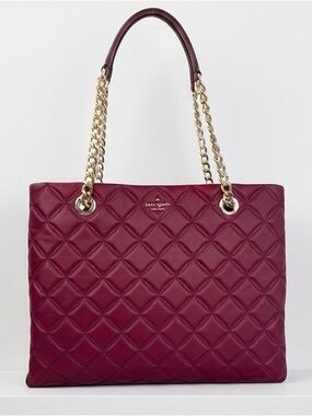 Kate Spade Natalia Burgundy Blackberry Preserves Quilted Leather Shoulder Tote